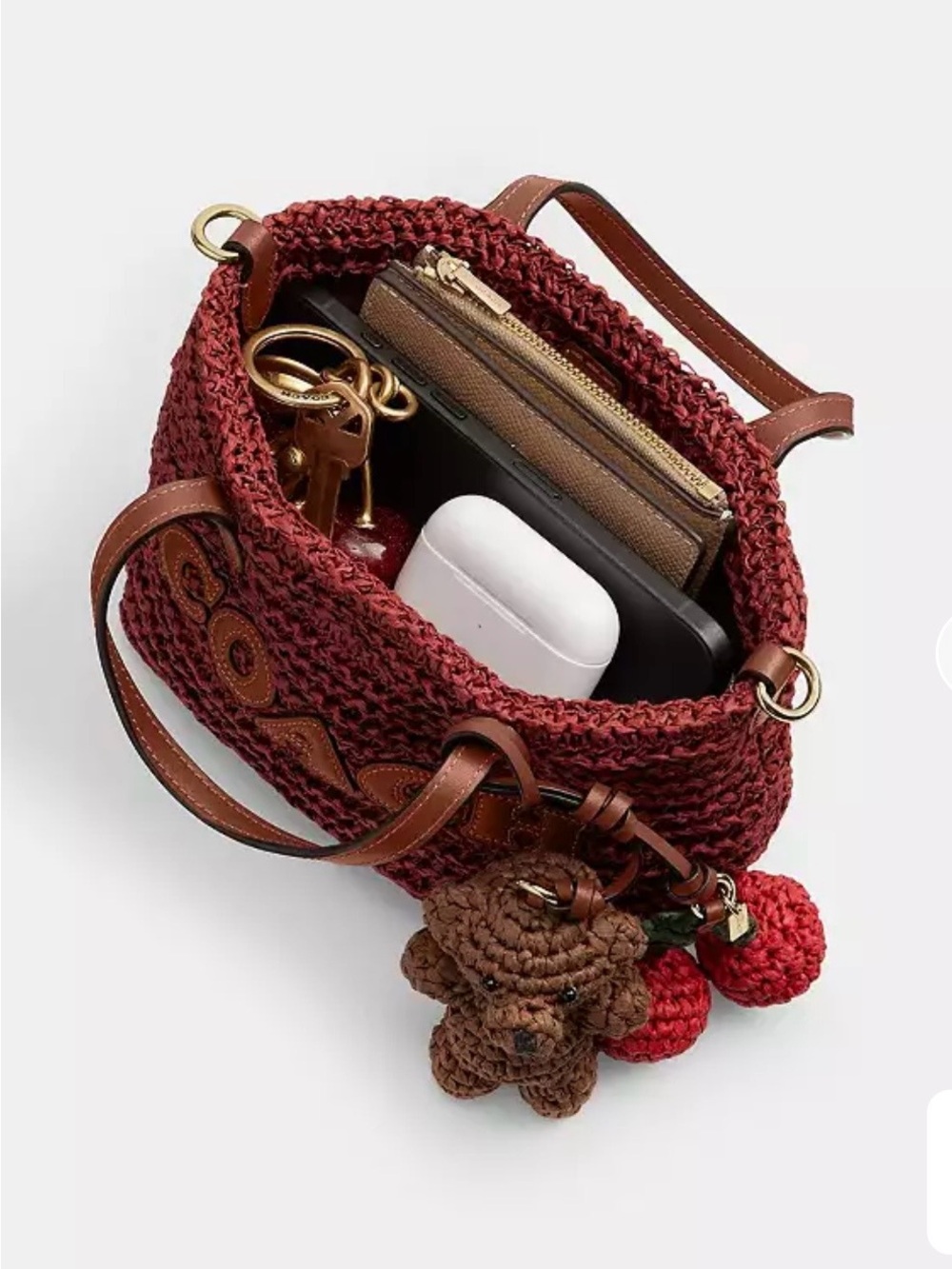 Coach Mini Tote in Brick Red with Brown Leather Trim - Picture 2 of 3
